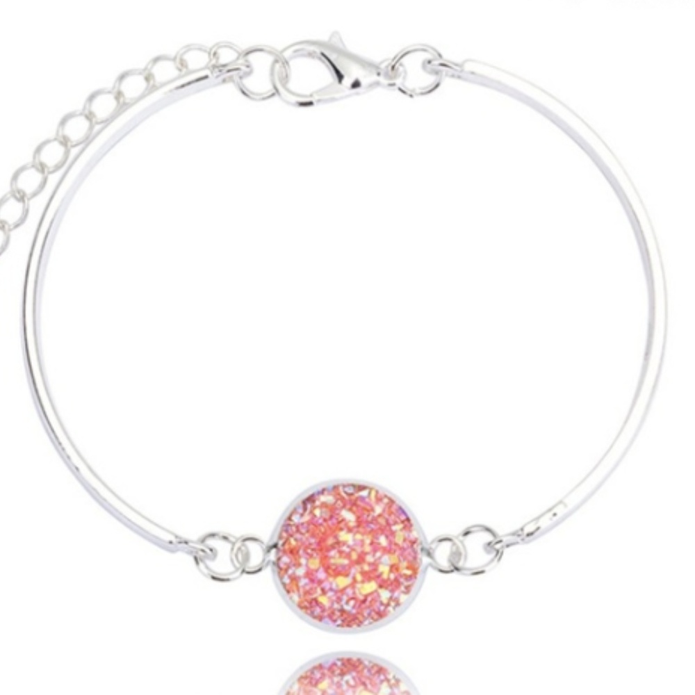 Silver & pink delicate druzy bracelet - iridescent